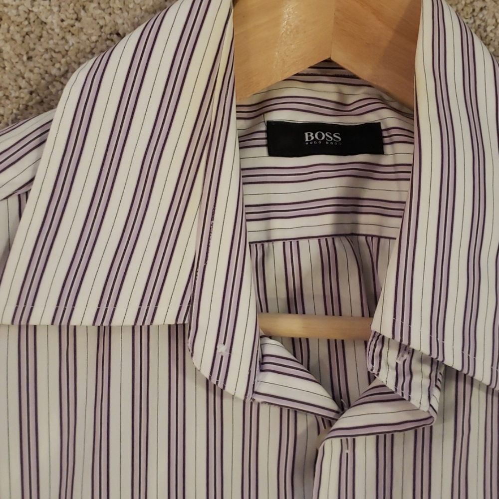 Men's Boss white & purple stripped dress shirt